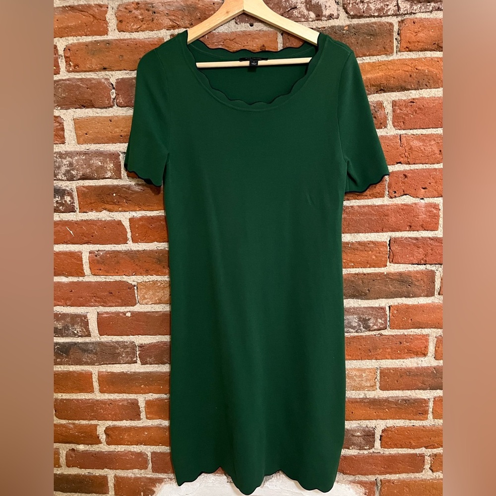 Ann Taylor Dark Green Scalloped Hem Sweater Dress | Size S